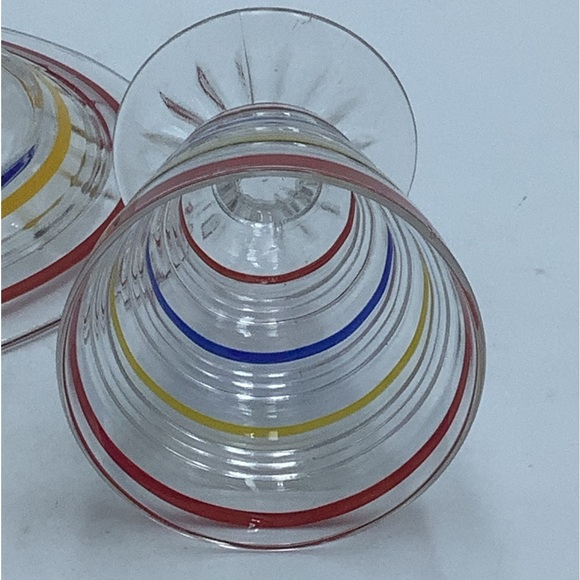 Set of Three Vintage Striped Glass Cordials and Snack Plates - Picture 6 of 11